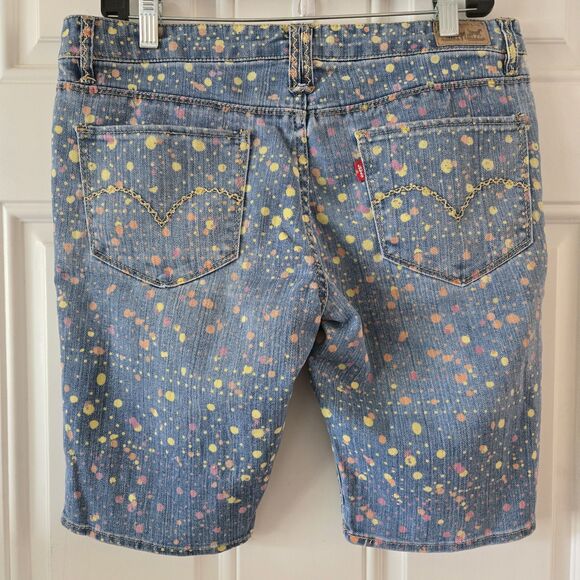 Levi's Jean Shorts Bermuda Size 11 Paint Splatter Embroidered Pockets Grunge Y2K - Picture 2 of 7